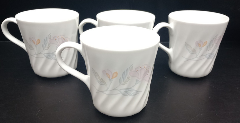 Corelle Pink Trio Coffee Cups Tea Cup Mug Vintage Corning Swirl 90s Set of 4